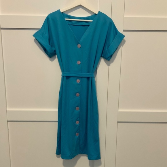 Vintage Sears Turquoise 80s Button Back Dress - Picture 8 of 8